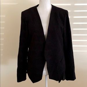 Susina Ruffle Back Open Front Black Blazer